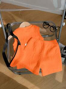 SHEIN 3pcs Set Baby Boy Casual Minimalist Sports 3D Letter Graphic Fabric Sleeveless Top And Shorts Outfit, Including Bag, Suitable For Outings, Spring & Summer
