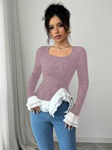 Elenzga T-shirt casual de couleur unie pour femme, design minimaliste pour un usage quotidien - Rose bonbon - Voir 5
