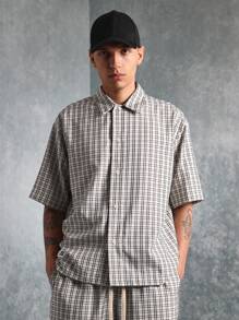 SUMWON Boxy Fit Checkered Shirt And Short 2 Piece Set - Black and White - View 4