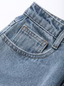 DAZY 1pc Women's Simple Denim Casual Skirt With Side Pockets, Daily Wear