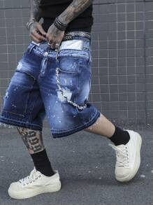 Manfinity EMRG Men's Casual Denim Shorts, Simple And Fashionable, Daily Wear - Blue - View 6