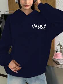 INAWLY Casual Loose Drop Shoulder Hoodie Sweatshirt For Women, English Slogan Graphic Print, Spring/Autumn