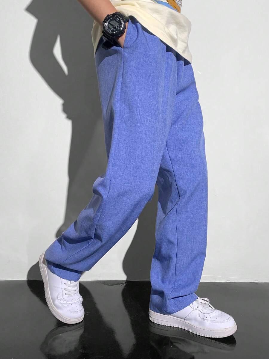 SHEIN Tween Boys' Casual Simple Front Buttons Long Pants, Versatile For Everyday Wear