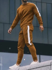Manfinity Running Men's Color Block Patchwork Sweatshirt & Sweatpants Sports Suit