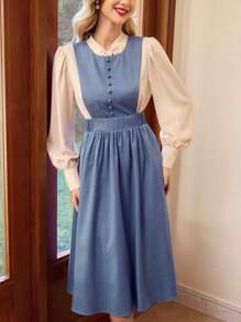 Vintamour Vintage Classic Women's Fitted Sleeveless Flared Dress, Blue Valentine's Day Valentines Birthday Dresses For Women Dresses For Women Elegant Business Casual Woman Church Clothes Women Cruise Attire Sundress Teacher Clothes Modest Dresses For Women Tea Party Outfit Easter Dress Women - Blue - View 4