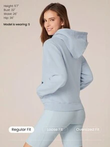 GLOWMODE Sudadera con capucha de felpa de uso diario con bolsillo tipo canguro y cuello de canalé, para uso casual en otoño e invierno - Celeste - Ver 2