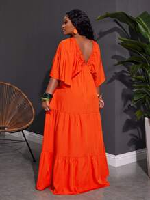 Slaydiva Plus Size Women V-Neck Loose Solid Color Dress, Suitable For Beach, Holiday & Casual Wear,Beach Dress Sundress,Holiday Outfits Boho