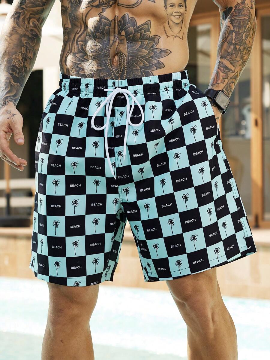 Manfinity Swimmode Plus Size Men's Simple Fashion Casual Beach Shorts, Everyday Wear Men Swim Trunks - Black - View 1