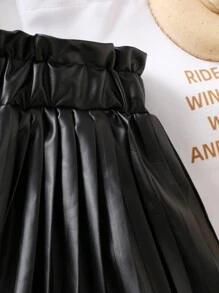 Baby Girl Spring & Summer Street Style,Solid Color Imitate Leather Skirt