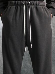 SUMWON Premium Drop Crotch Jogger Sweatpants With Star Detail, Elastic Ankle Cuffs And Drawstring Waist, Athleisure Streetwear For Urban Fashion, Fall Winter Comfort Wear