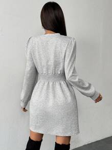 Chiquease 纯色落肩收腰休闲套头衫秋季卫衣 - 灰色 - 查看 2