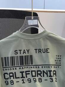SHEIN 1 pieza Camiseta de cuello redondo de manga corta con estampado de eslogan para adolescentes; Ropa de primavera; Ropa para adolescentes; Chaquetas para adolescentes, regreso a la escuela en primavera