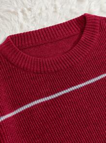 RueChic Men's Classic Slim Fit Fine Striped Sweater - Burgundy - View 4