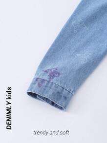 2pcs Girls Casual Basic Commuter Cute Print School Style Comfortable Denim Set - Medium Wash - View 5