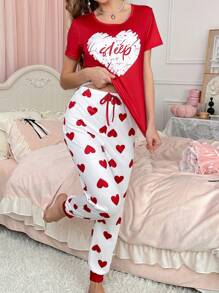 2 Pieces Heart Design Couple Pajamas Set For Women - Multicolor - View 6