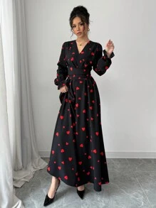 Selianne Mid-Length Criss-Cross Waist & Neck Strap Design Dress, Valentine's Day Fall Cloth For Women - Red and Black - View 4