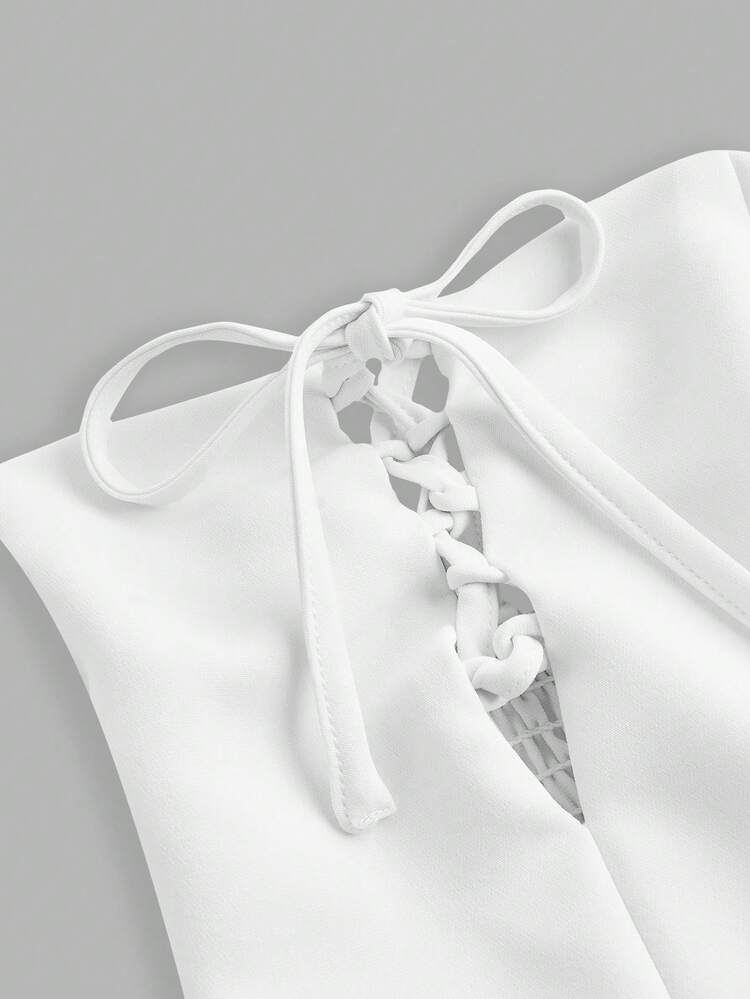 SHEIN Maija Women's White Bow-Knot Front Adjustable Spaghetti Strap Top, Elegant Versatile Summer Wear, Fitting & Comfortable, Valentine's Day Festival