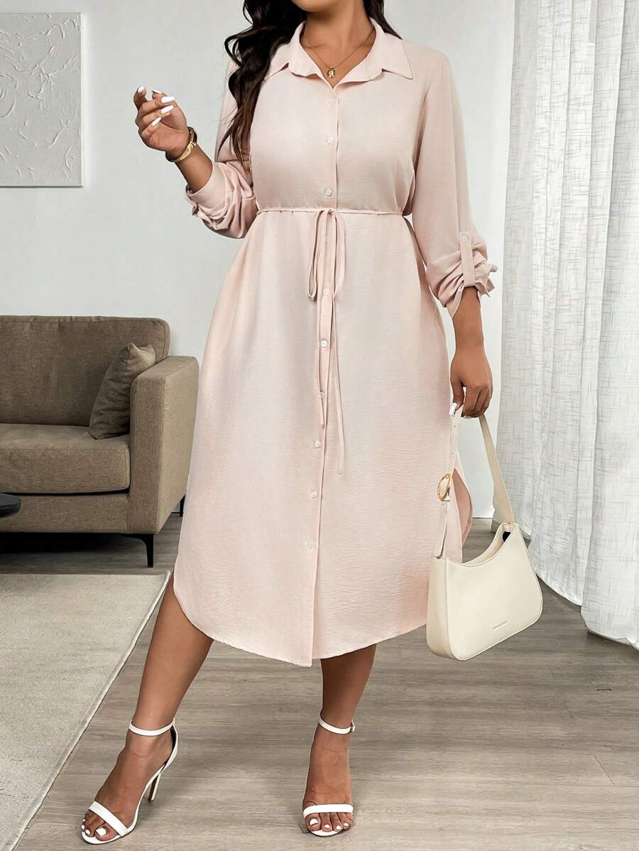 SHEIN Unity Große Größen Hemdkleid mit Kragen und Knopfleiste