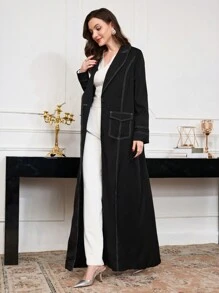 Al Najma Women's Fashionable Abaya With Collar And Visible Seam, Modest Robe - Black - View 3