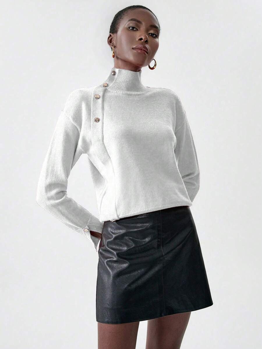 Chiquease 圣诞涂鸦印花套头毛衣，休闲时尚，适合日常穿着，秋冬针织套头衫 - 白色 - 查看 1