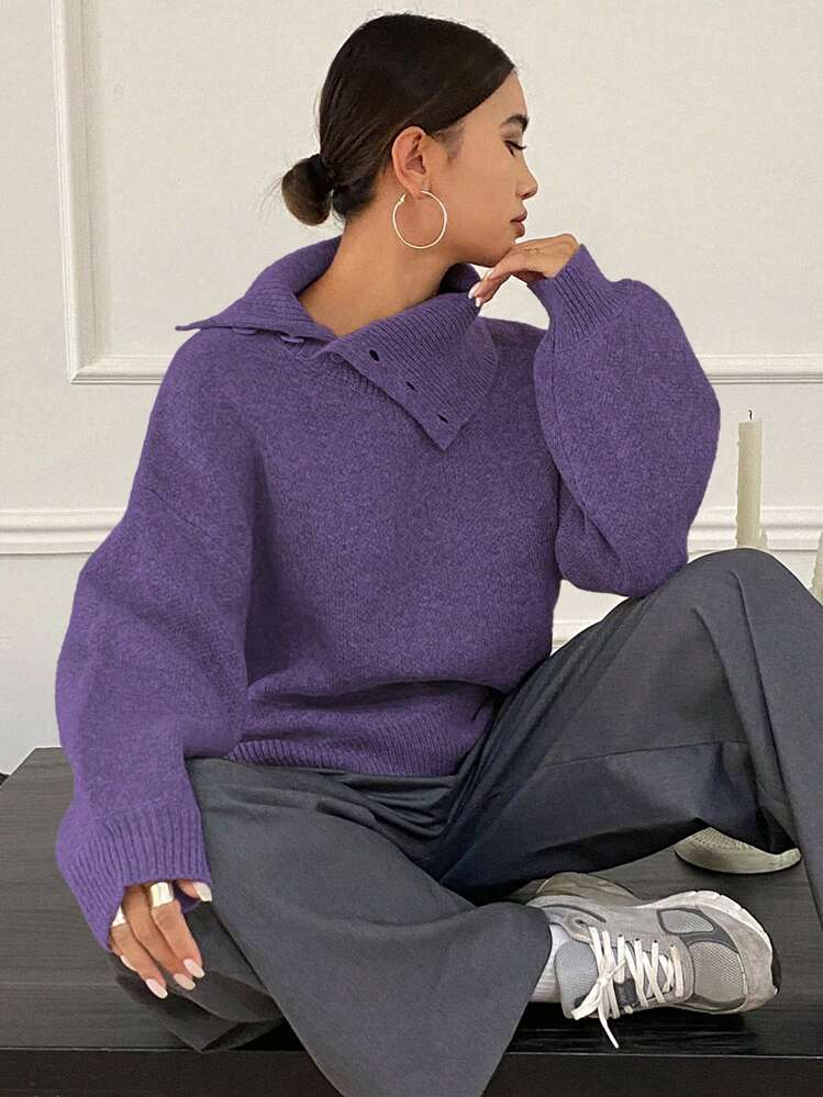 DAZY Women Casual Loose Solid Color Knitted Sweater For Autumn