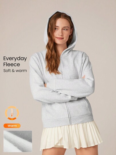 GLOWMODE Everyday Fleece Regular Zippered Long-Sleeve Hoodie Sweatshirt Jacket With Kangaroo Pocket Daily Casual Fall Winter