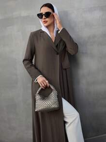 Al Najma 女士朴素休闲长袍，带领，优雅现代长袍，长袍 - 墨綠色 - 查看 5