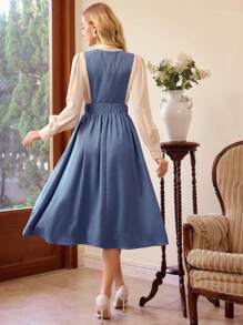 Vintamour Vintage Classic Women's Fitted Sleeveless Flared Dress, Blue Valentine's Day Valentines Birthday Dresses For Women Dresses For Women Elegant Business Casual Woman Church Clothes Women Cruise Attire Sundress Teacher Clothes Modest Dresses For Women Tea Party Outfit Easter Dress Women - Blue - View 2