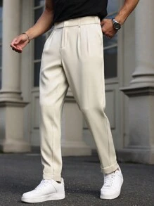 Calvornis Manfinity Bizformal 男士直筒休闲裤，复古英伦风百搭裤，男友礼物，情人节男士，白色男士裤子 - 米色 - 查看 4