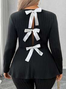 Calvaya Plus Size Women Casual Bow Decor Back 2pcs Loungewear Set Fall Cloth For Women - Black - View 7