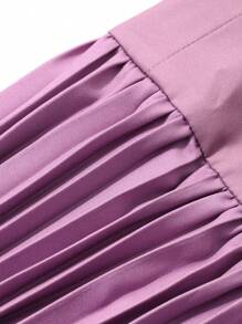 DAZY V-Neck Puff Sleeve Ombre Pleated Waist Midi Dress For Women - Purple - View 10