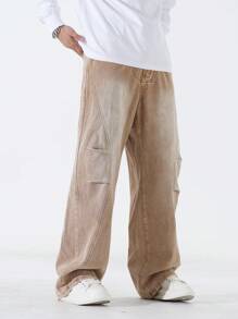 Chillumni Jeans casuales para hombre con diseño simple de bolsillo degradado - Caqui - Ver 3