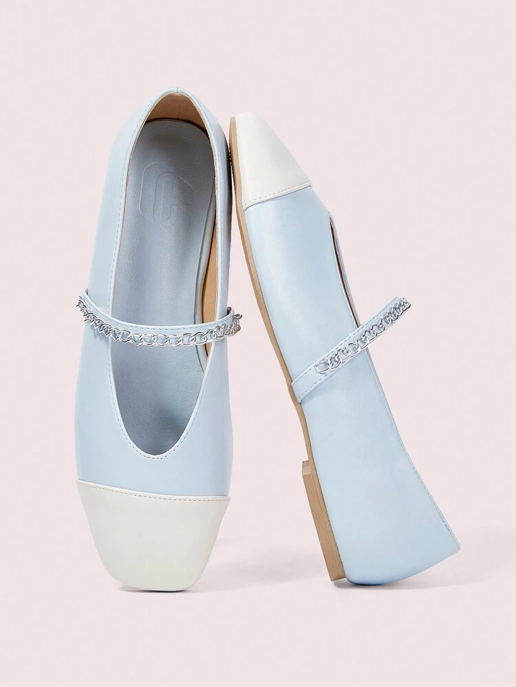 CUCCOO DOLLMOD Women's Blue & White Contrast Color Panel Comfortable Flat Shoes