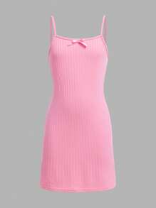 SHEIN Wildeya Set de 2 piezas para niña preadolescente: Blusa de manga corta con lazo y vestido con tirantes con lazo, versátil para el Día de San Valentín, vacaciones, primavera, otoño, verano, uso escolar, temporada de bodas, con diseño floral/decorativo