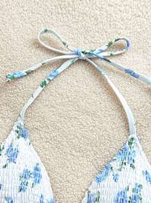 SHEIN Swim 随机印花简约时尚休闲泳装上衣，日常穿着夏季 - 藍白色 - 查看 3