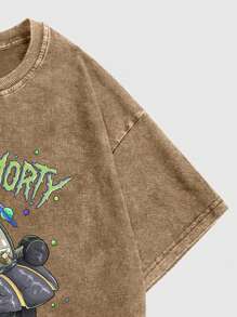 ROMWE MEN Rick and Morty | ROMWE Men's Casual Cartoon Spaceship Print Short Sleeve T-Shirt, Summer