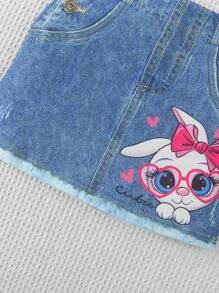 全新春夏女童4-7岁日常休闲、户外、派对4-7岁小女孩时尚牛仔效果A字裙 - 藍色 - 查看 4