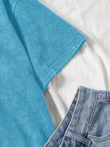 Muchica Women's Crew Neck Short Sleeve Printed Casual Tops, Everyday Wear - Blue - View 5