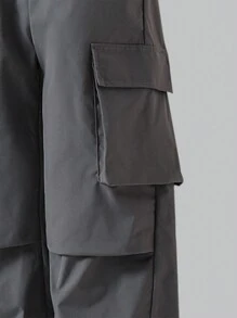 Girls Casual Solid Color Pocket Daily Versatile Cargo Pants, Suitable For Spring, Summer & Autumn - Dark Grey - View 4