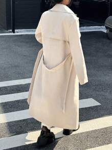 Flirla Women's Solid Color Notched Collar Single-Breasted Long Trench Coat, Autumn Fall Cloth For Women - Apricot - View 2