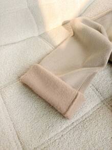 Pariaura 2 件圆领蓬松休闲宽松针织阔腿裤和毛衣套装，时尚秋冬 - 杏色 - 查看 7