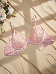 Charlaine 交叉带、钢圈、高覆盖 3/4 罩杯蕾丝女士文胸 - 藕粉色 - 查看 8