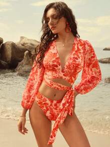 Anewsta Women Swimwear Set, Long Sleeve Top And Bottom, Minimalist & Fashionable For Casual Daily Use Summer - Multicolor - View 6