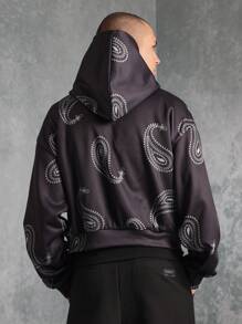SUMWON Modern Paisley Print Full-Zip Hoodie Streetwear Urban Style Relaxed Fit Winter Fall Collection Everyday Essential Loungewear Casual Outerwear