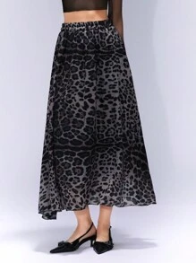 GENKIRA Italienischer romantischer klassischer Leopardenmuster Chiffon Schwing-A-Linie Maxirock für Damen, Frühling - Verschiedenfarbig - Übersicht 4