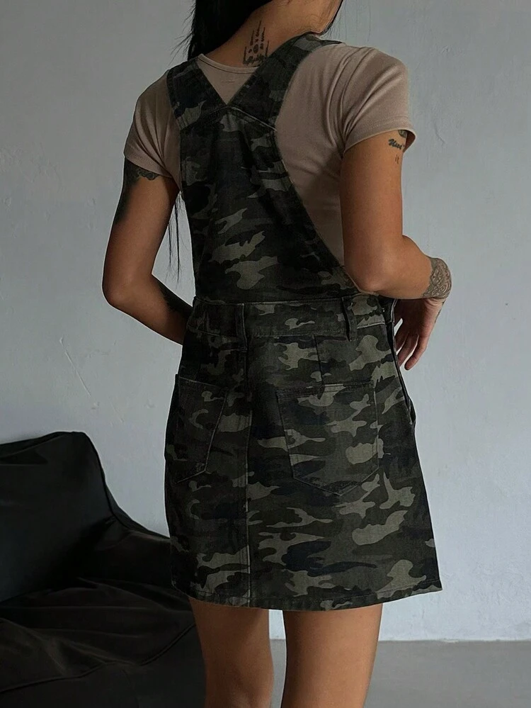 Summer New SpringStyle Loose Casual Camouflage Women Denim Dress Sundress