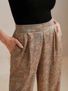 Anewsta 优雅休闲佩斯利花纹豹纹宽裤 - 卡其色 - 查看 4