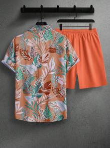 Manfinity RSRT 2 件男士短袖上衣和短裤套装，休闲简约风格，适合日常穿着、度假、舒适装扮