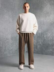 SUMWON Premium Pleated Wide-Leg Trousers With Drawstring Waist, High-Rise Vertical Striped Lounge Pants For Fall Winter Comfort Casual Wear