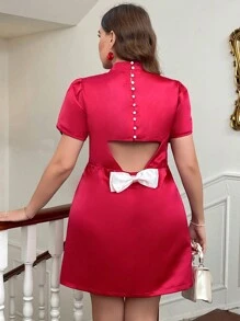 SHEIN Privé 大码女式情人节红色迷你连衣裙 - 紅色 - 查看 2
